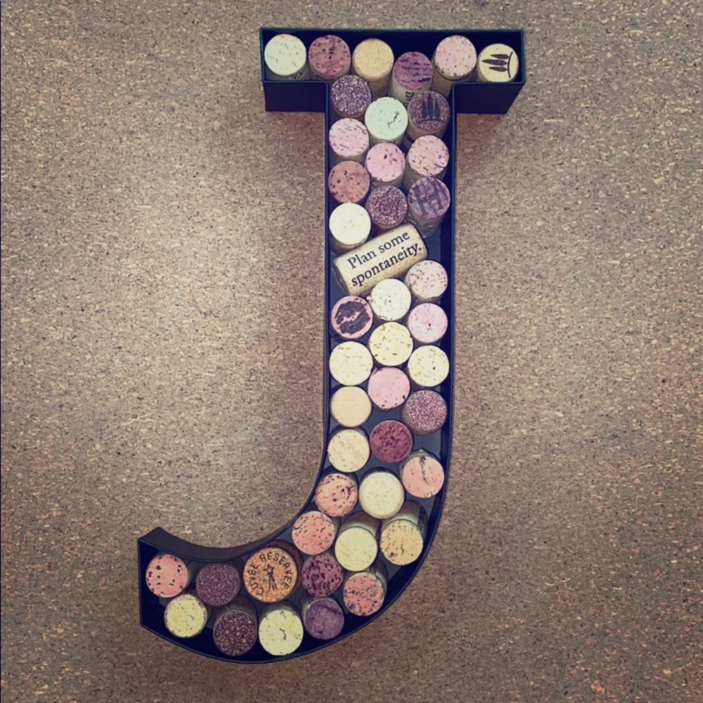 Large black hanging wine cork holder letter J